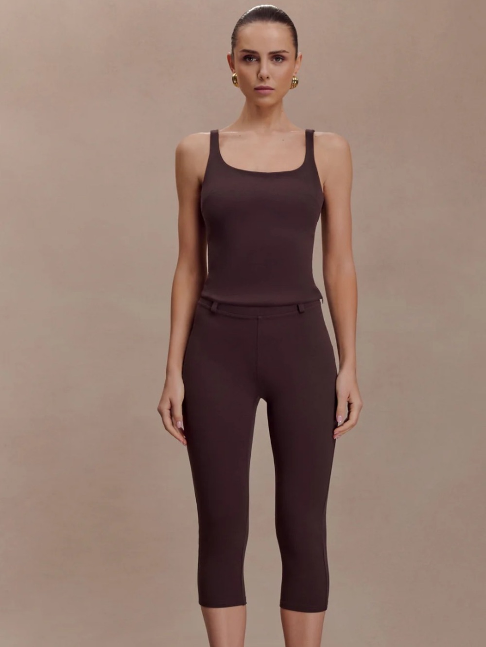 NWT Meshki blanca street in chocolate Brown, Mid-Rise Stretch Capri